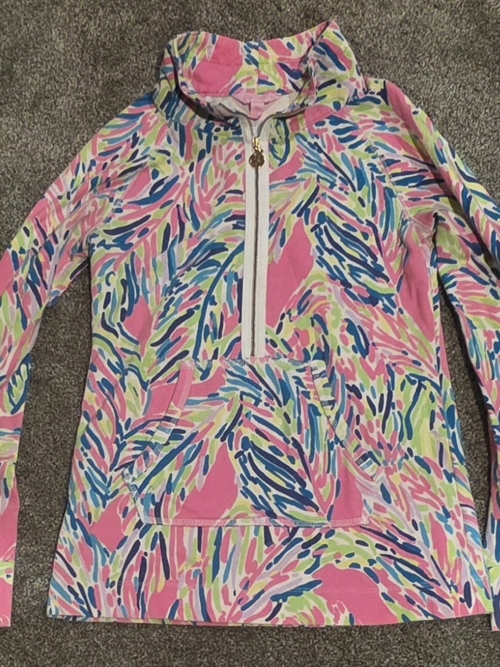 Lilly Pulitzer Skipper Popover Palm Reader Half zip XSmall longsleeve